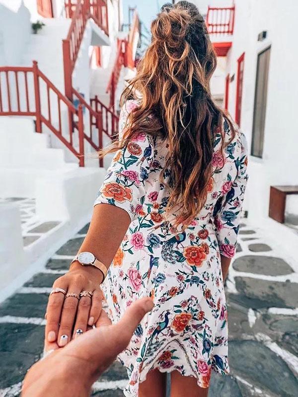 Bohemia Floral High Waist Beach Midi Dress