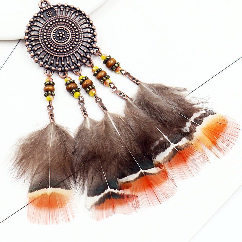 Bohemian long feather earrings
