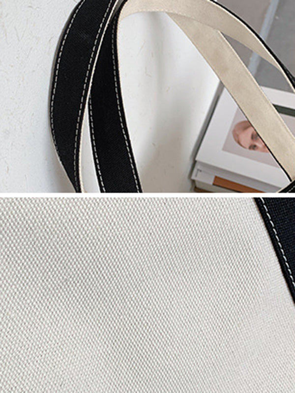 Simple Split-Joint Canvas Shoulder Bag Tote Bag