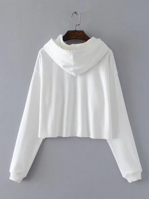 Solid Bare Midriff Drawstring Hoodies