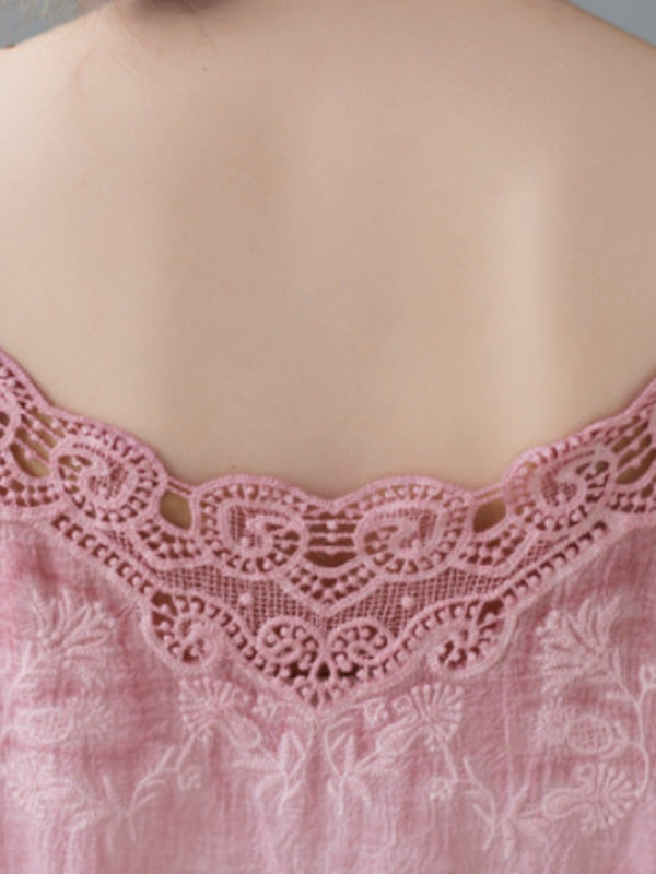 Original Solid Sleeveless Lace&Hollow V-Neck Vest