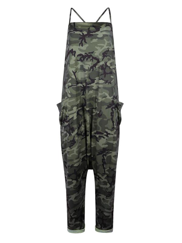 Camouflage Spaghetti-neck Jumpsuits