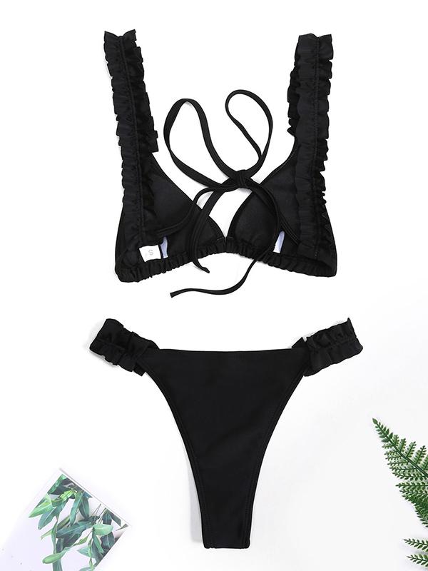 Sexy Falbala Plain Bikini