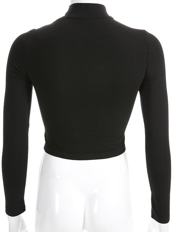 Solid Color Hollow Long Sleeves Tees