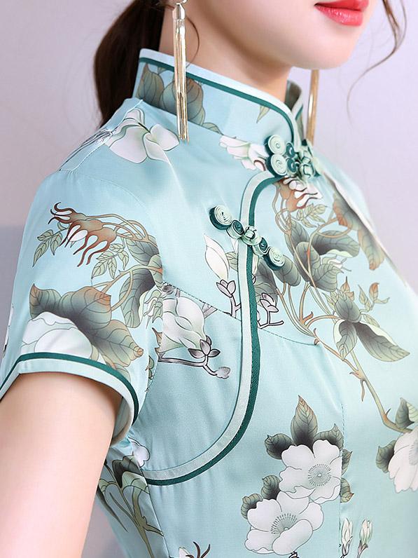 Fresh Flower Printed Cheongsam Dress