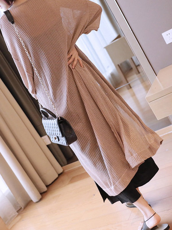 PLUS SIZE LOOSE KNITTING SPLIT-SIDE OUTWEARS