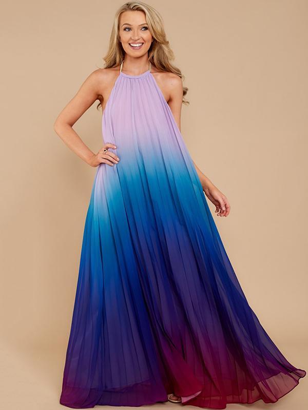 Halterneck Backless Gradient Maxi Dress