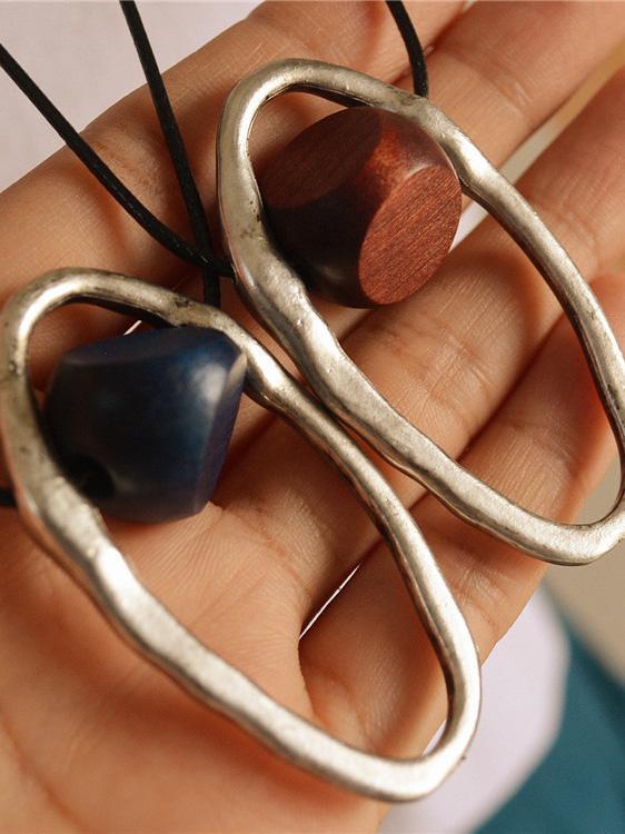 Laced Wooden Silver Combo Necklaces in Ancient Style