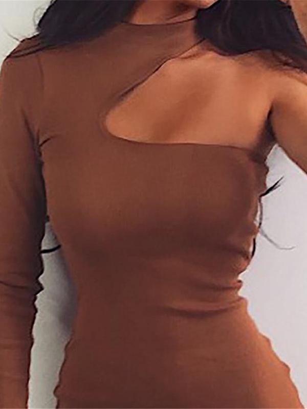 Solid Color Hallow Slim Bodycon Dress