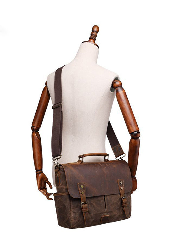 Retro Mad Horse Leather Oil Wax Hand-held Canvas SLR Camera Single Shoulder Bag