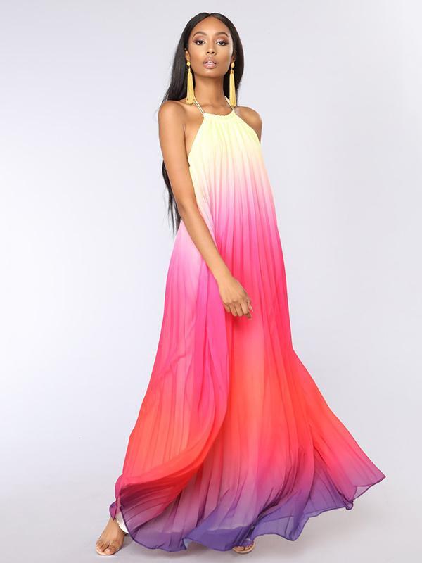 Backless Halterneck Gradient Maxi Dress