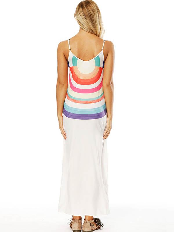 Striped Printed Slim Fit V-neck Pockets Maxi Dress