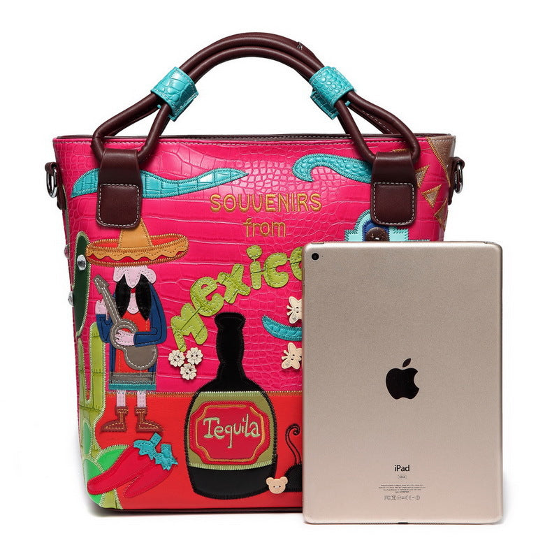 Vintage crocodile pattern hand embroidery creative embroidered bucket bag