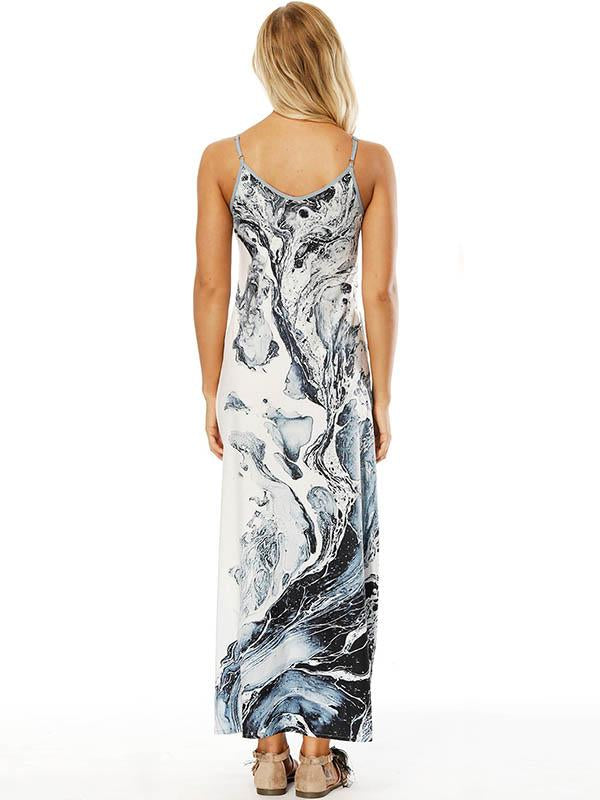 Printed Spaghetti-neck Pockets Maxi Dress