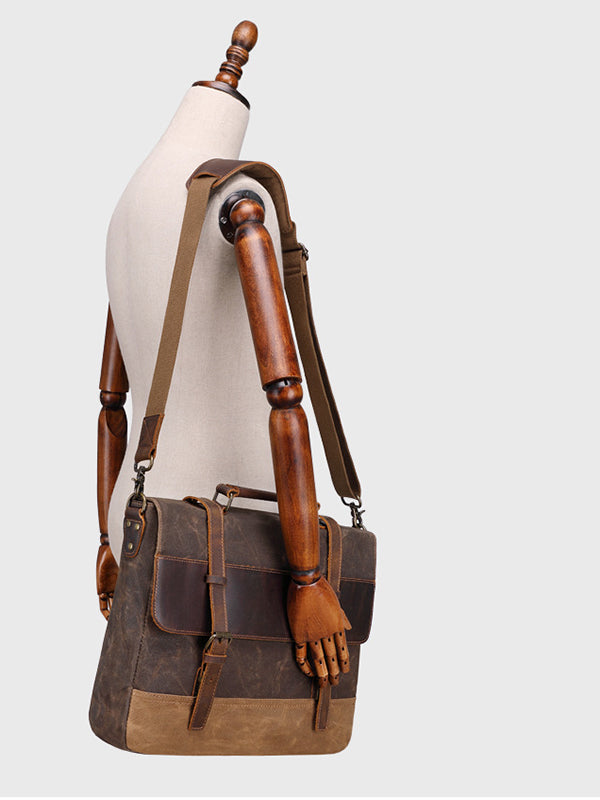 15.6-inch canvas bag horse cowhide briefcase retro bag