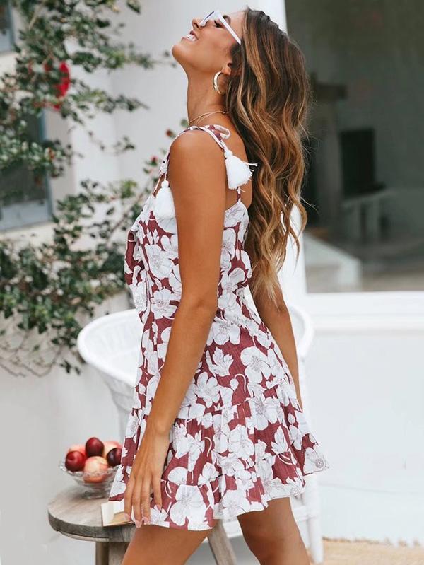 Printed Spaghetti-neck Mini Dress