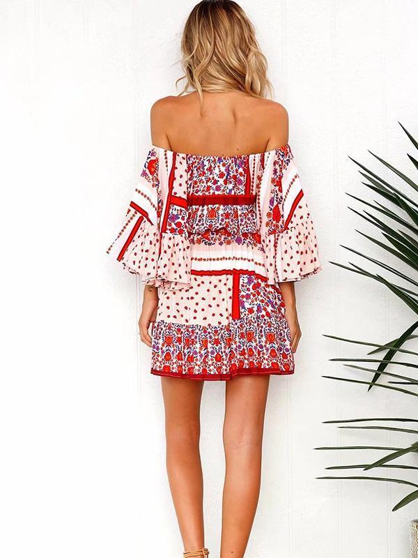 Bohemia Printed Falbala Mini Dresses