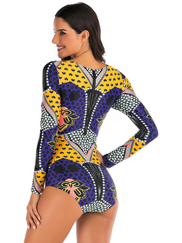 Ethnic Print Long Sleeves Split Wetsuit