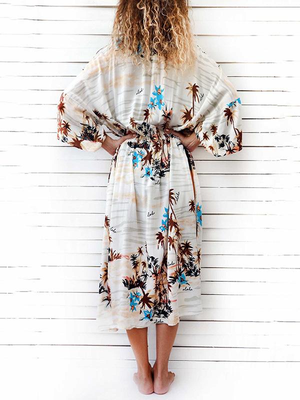 Floral Printed Lace-up Beach Cover-ups