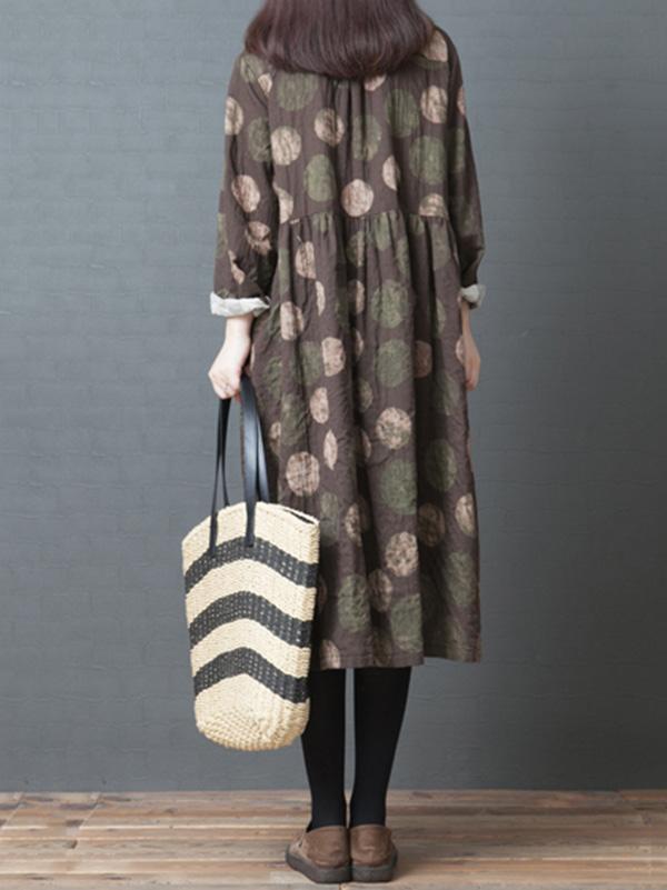 Fashion Big-Dot Printed Loose Plus Size Midi Dresses