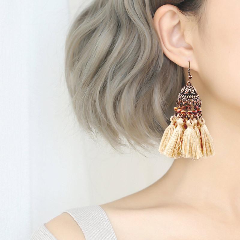 Exaggerated crystal long retro multi-layer tassel earrings Bohemia Earrings Wholesale