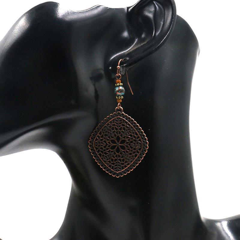 Diamond shaped pine stone vintage ethnic earrings