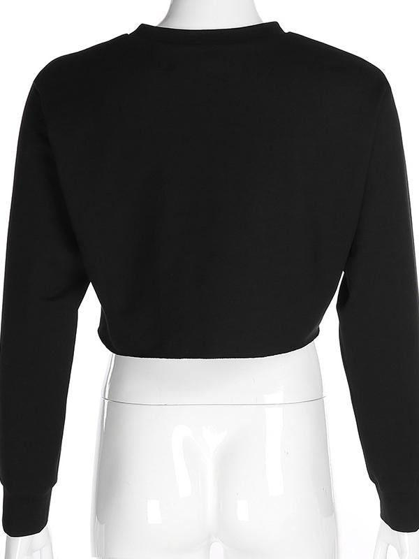 Solid Bare Midriff Round-neck Sweatshirt