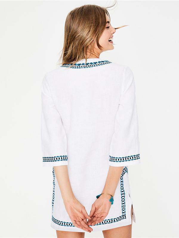 V-neck Half Sleeves Beach Loose Cover-Ups