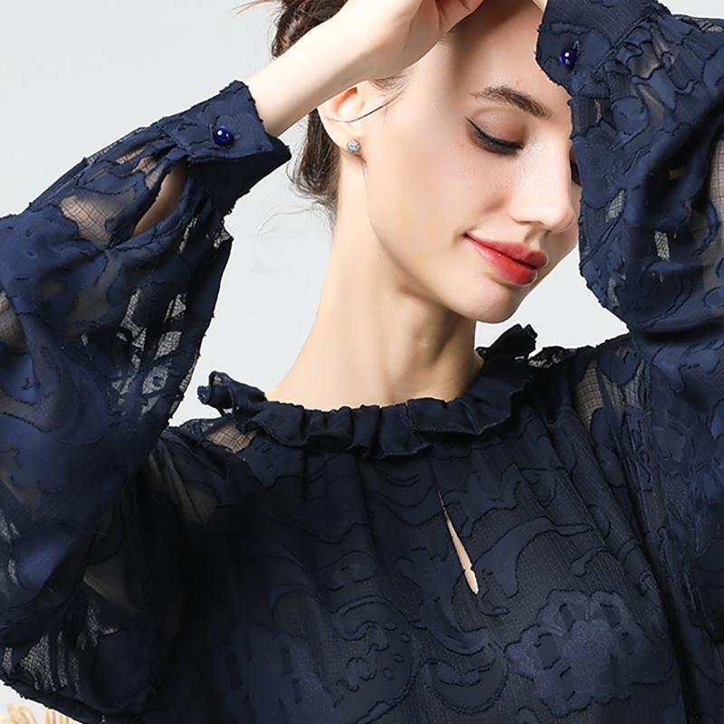 Chiffon Long Sleeve Round Neck Plus Size Shirt