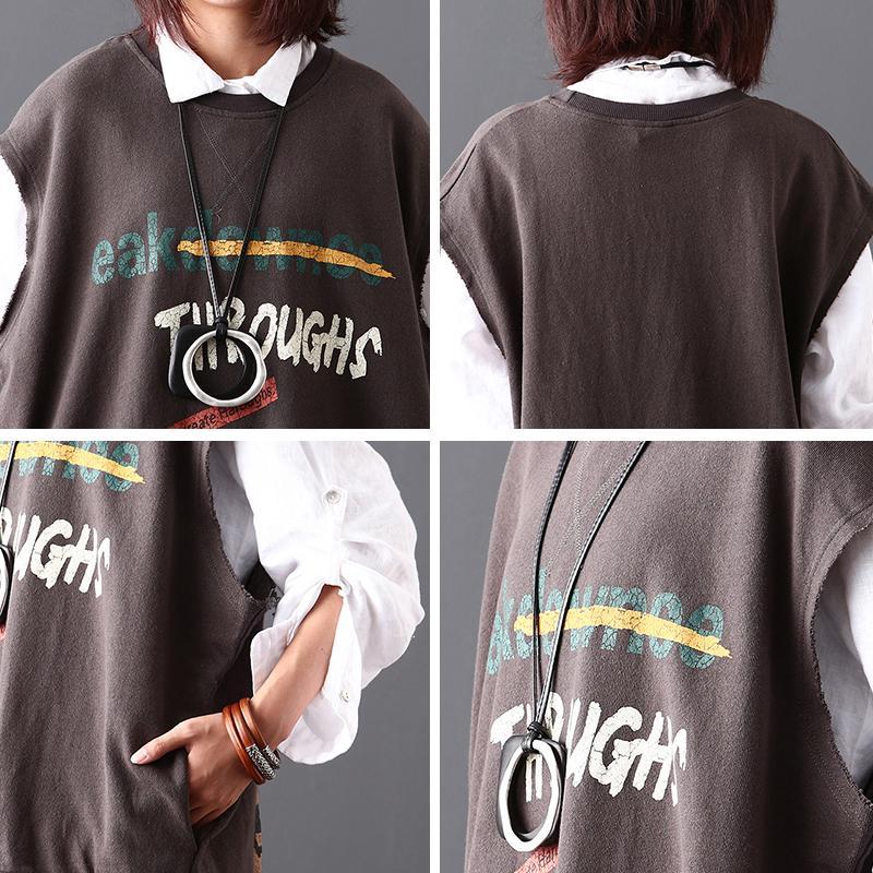 Cartoon Letter Print Sleeveless O-neck Top