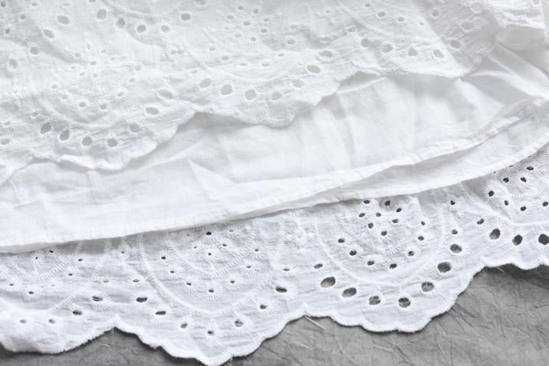 Summer Short Sleeve Lacing Pleated White Casual Dress