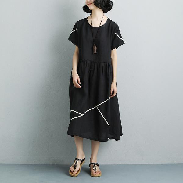 Summer Short Sleeve Pockets White Pockets Casual Cotton Dress