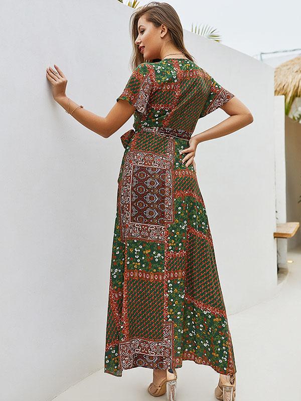 V-neck Short Sleeve Bohemian Dress