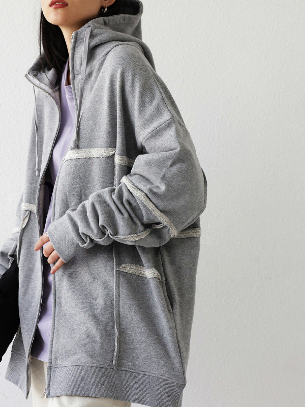 Stylish Loose Split-Joint Asymmetric Drawstring Hooded High-Neck Jacket Outerwear