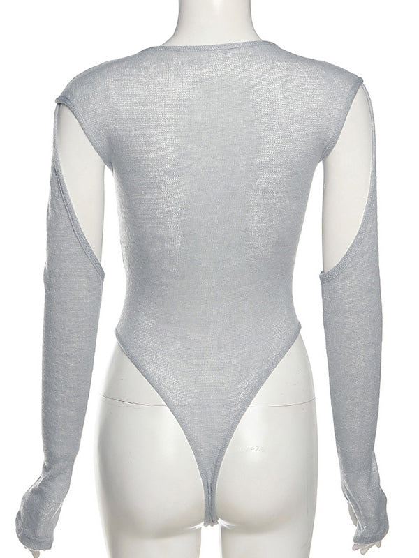 Solid Color Arm Cut Out Bodysuits