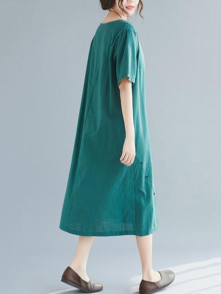 Plus Size Pure Color Cotton Long Dress