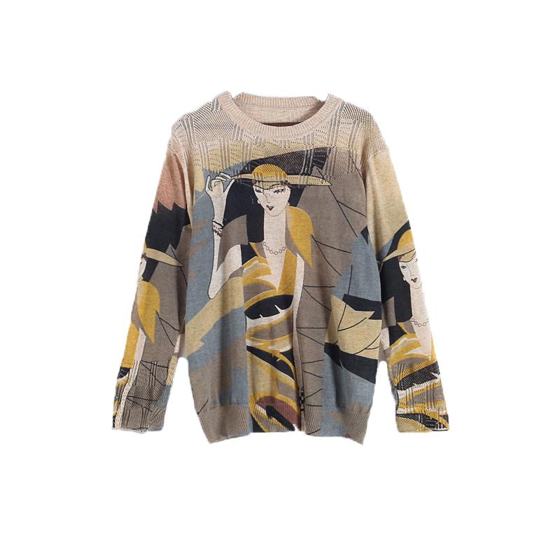 Buykud Casual Cartoon Character Printed Loose Sweater