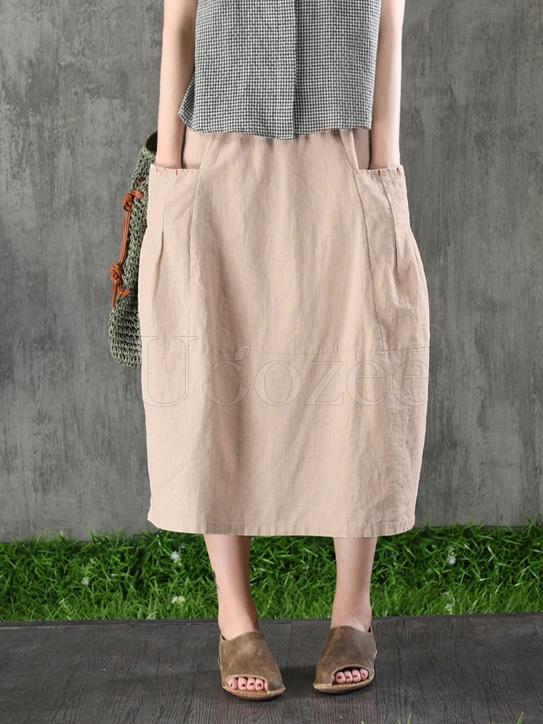 Casual Cotton Pocket Skirt