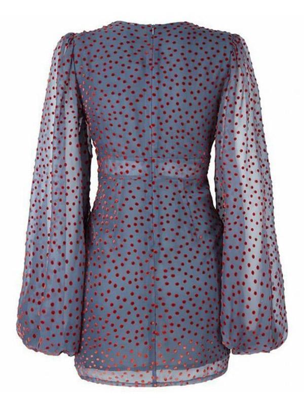 V-Neck Printed Wave Point Chiffon Mini Dress
