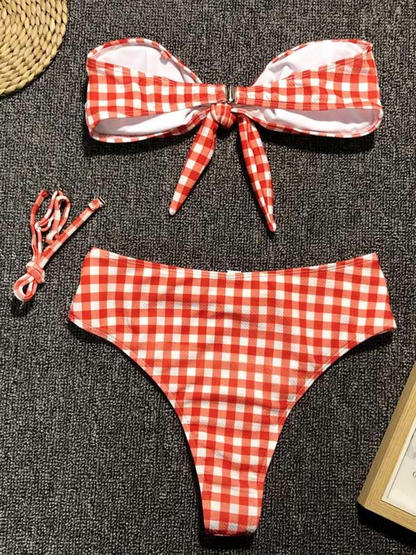 Leopard Print Bowknot High Waisted Bikini Swimsuit