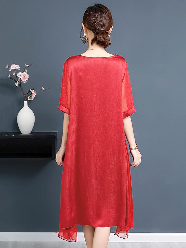 Plus Size Solid Color A-line Round-neck Mini Dress