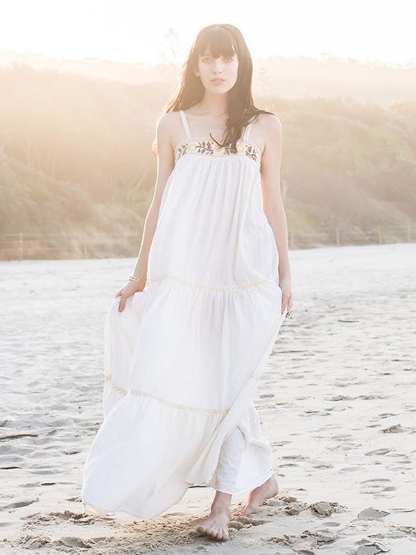 Spaghetti Embroidered Loose Maxi Dress