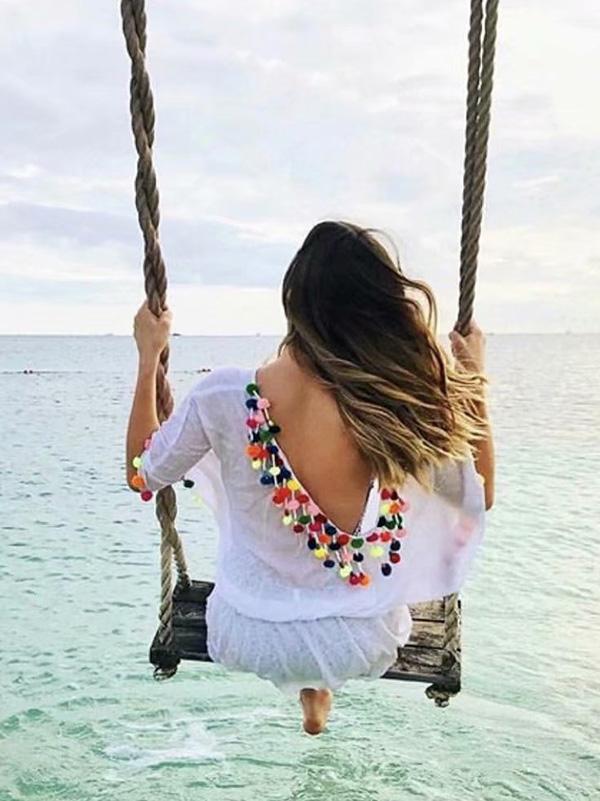 Pompoms Bandage Half Sleeves Mini Dress