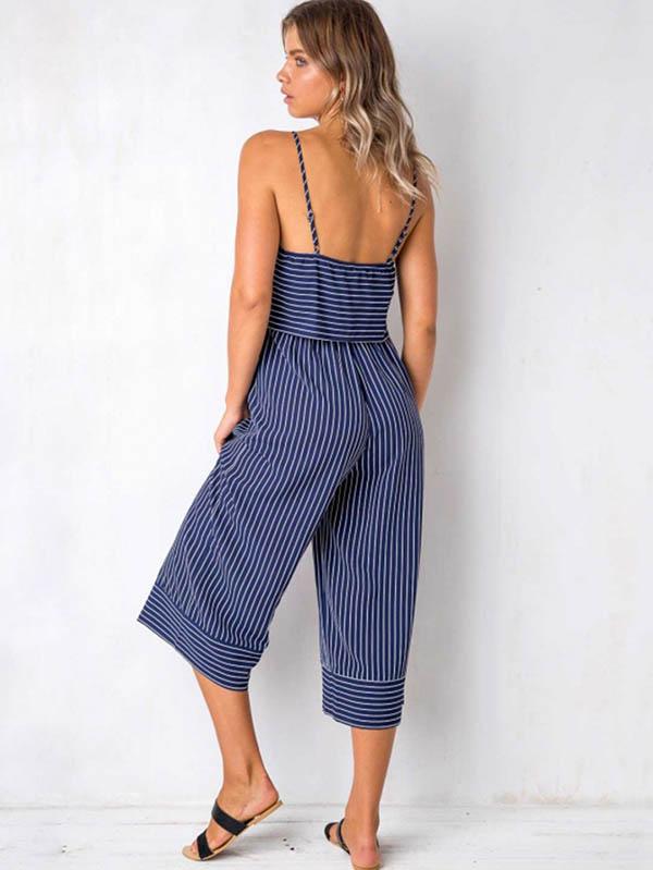 Spaghetti Pinstripe Loose Jumpsuits