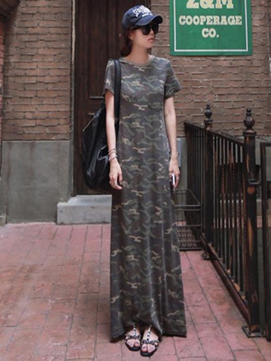 LOOSE COMFORTABLE CAMOUFLAGE LONG DRESS
