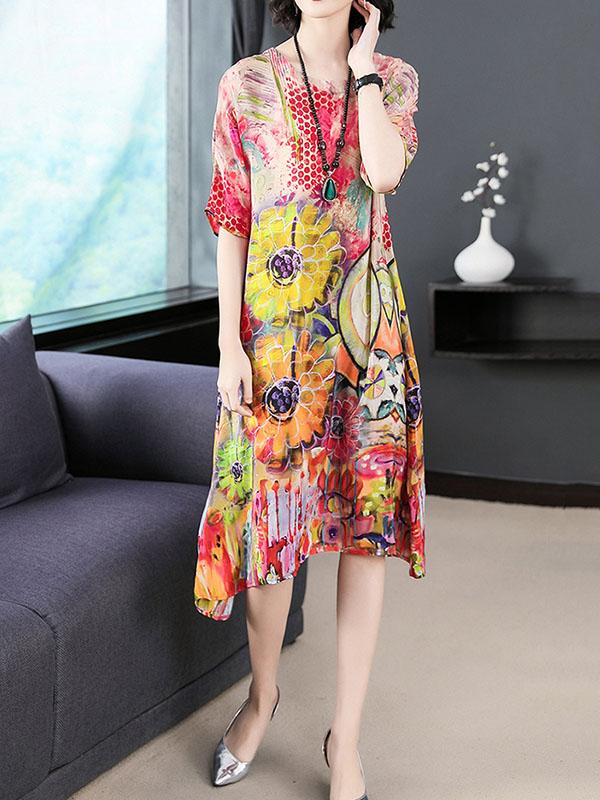 Casual Colorful Printed Midi Dress