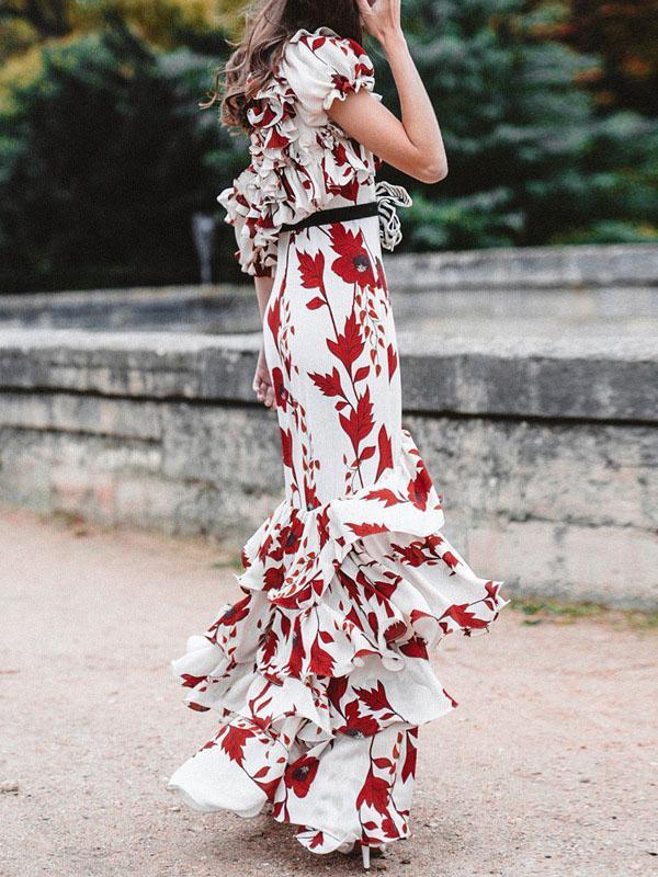 Single Shoulder Falbala Bodycon Tassels Maxi Dress