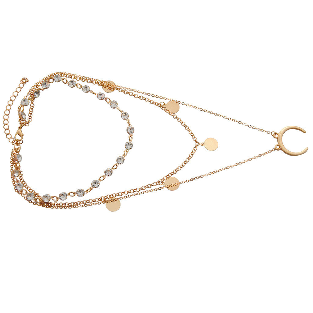 Rhinestone Sequin Moon Pendant Necklace