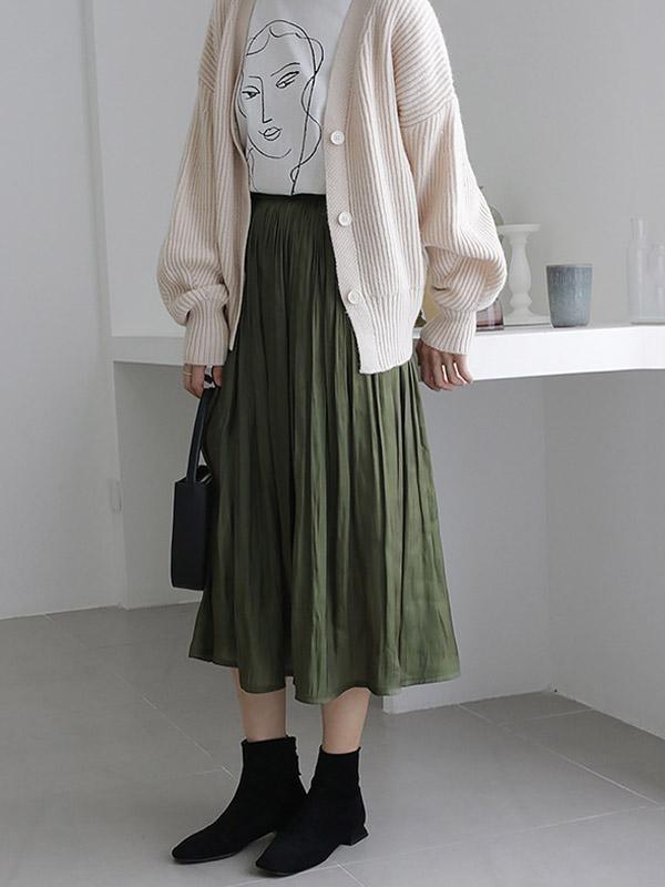 SIMPLE SOLID COLOR RUFFLED SKIRT