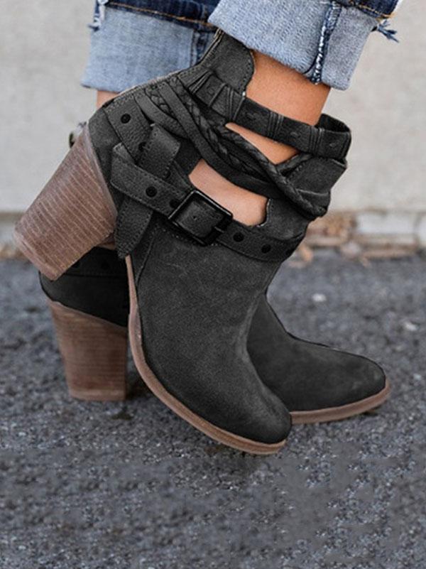 Fashion Buckle Mid-heel Ankle Boots Shoes